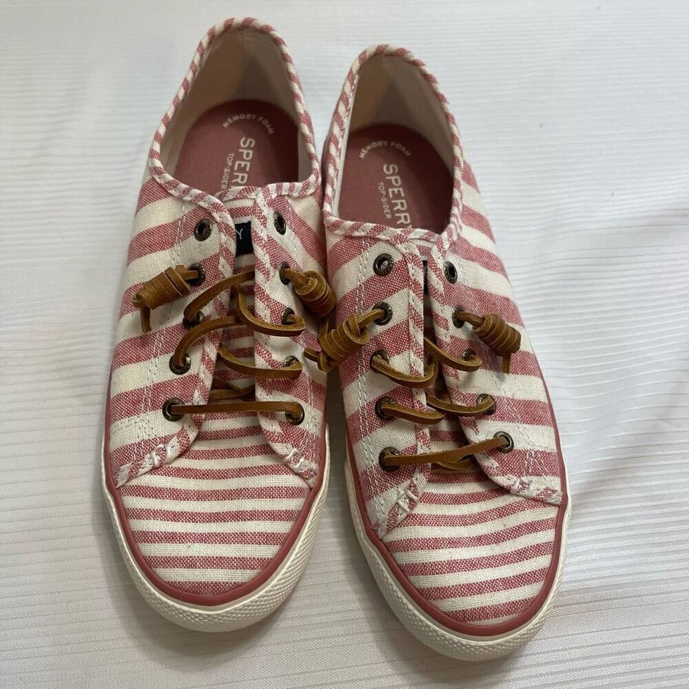 Sperry Women's Crest Vibe Linen Stripe Sneaker Memory Foam Top Sider Size 8 M